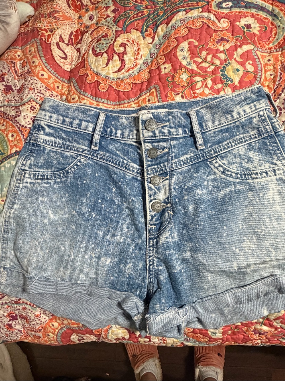 Hollister Bleached Light Blue High-Rise button fly Denim Shorts